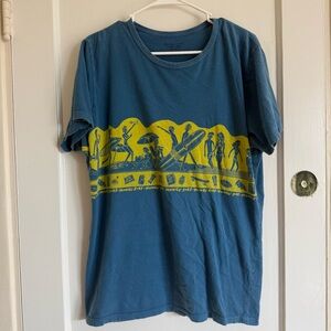 Blue Graphic Surf Scene Tee with Yellow Print